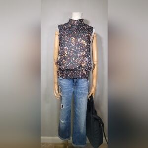 ZARA Smocked Floral Print Slender Sleeveless Blouse, Size XS